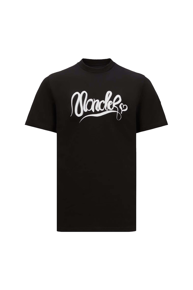 Pre-owned Moncler Men's Calligraphy Logo Cotton T-shirt In Black
