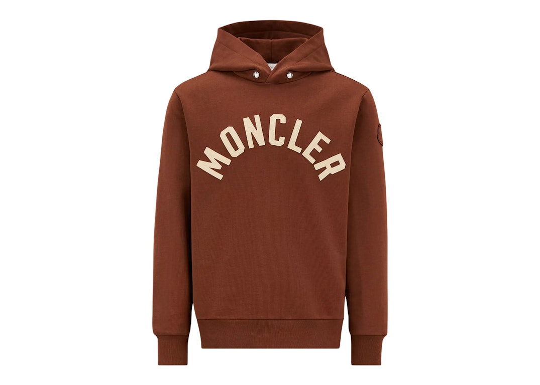 Pre-owned Moncler Curved Logo Plush Cotton Hoodie Mocha Brown