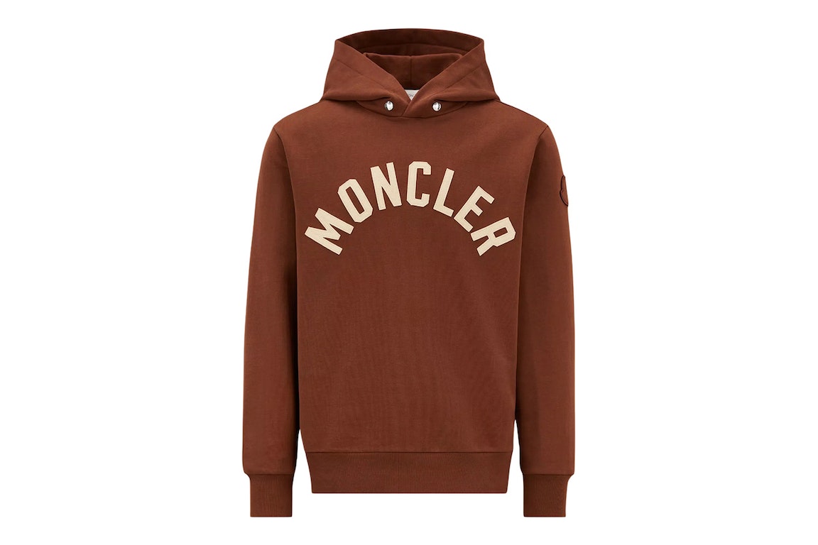 Pre-owned Moncler Curved Logo Plush Cotton Hoodie Mocha Brown