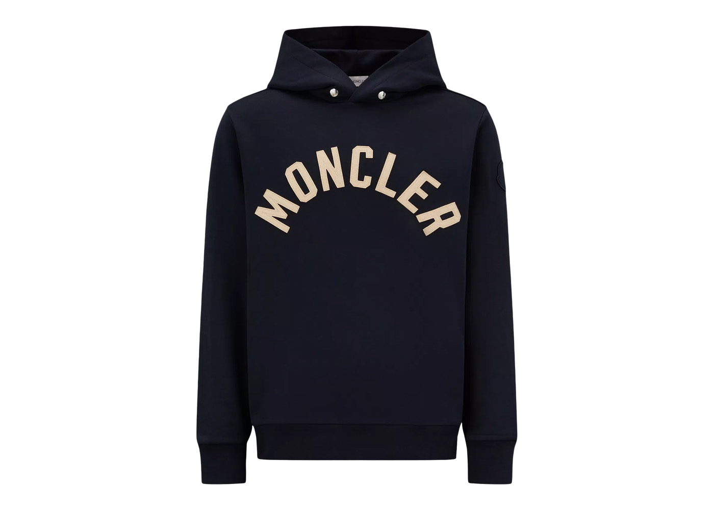 Moncler Curved Logo Plush Cotton Hoodie Night Blue Men s SS23 US