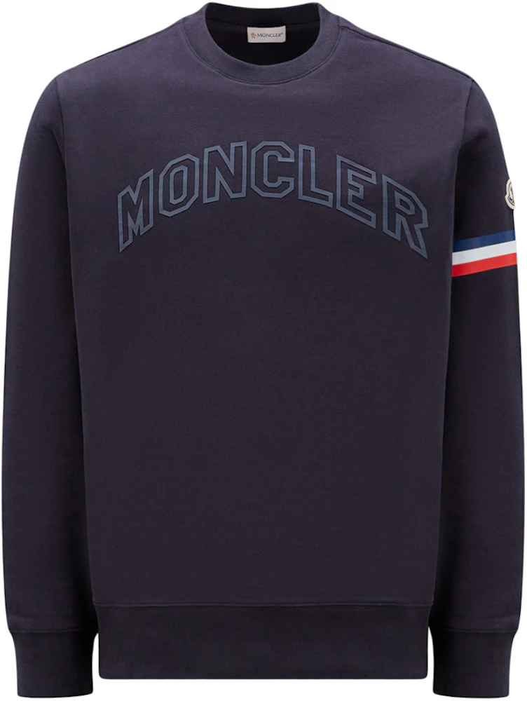 Moncler Embossed Rubberized Logo Lettering Sweatshirt Navy Blue Men's - US