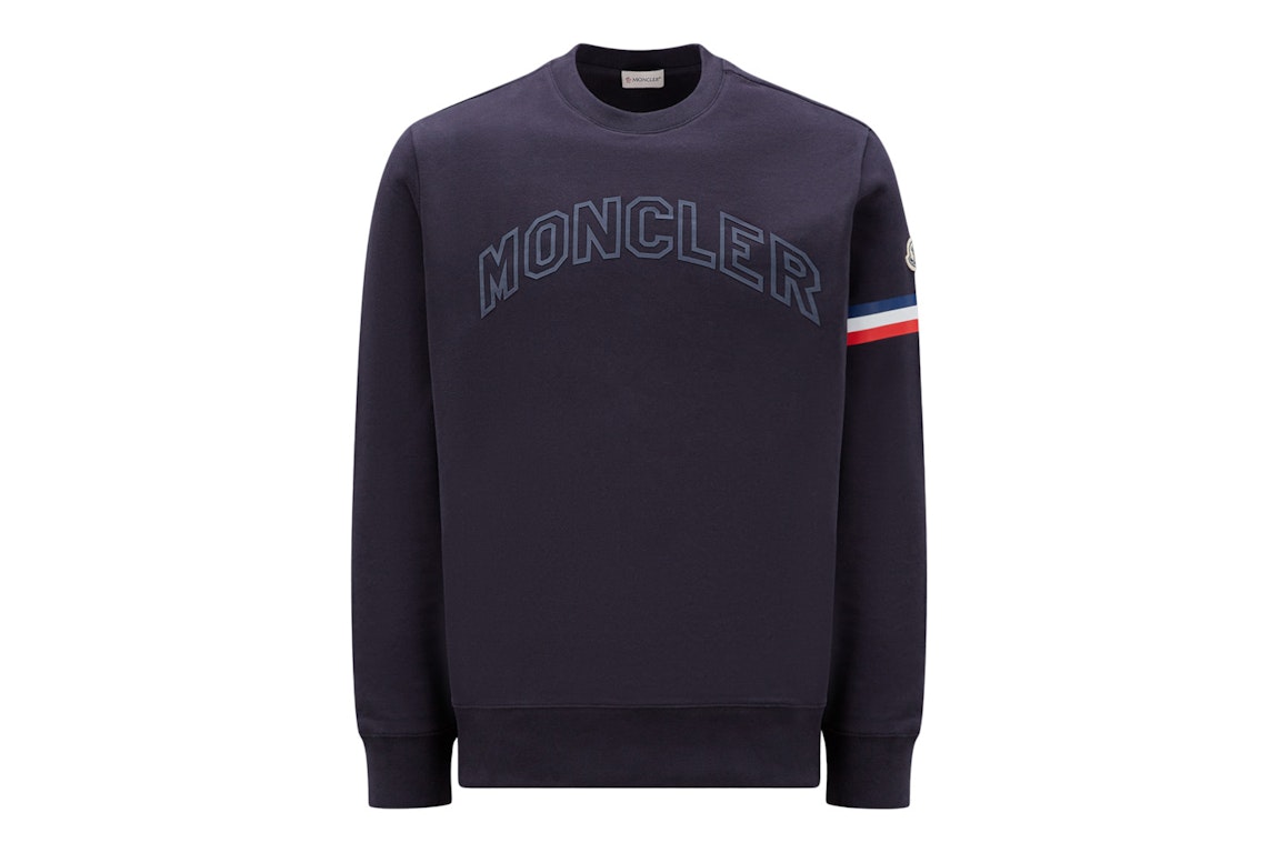 Pre-owned Moncler Embossed Rubberized Logo Lettering Sweatshirt Navy Blue