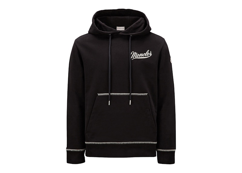 Moncler Logo Embroidered Hoodie Black/White メンズ - JP