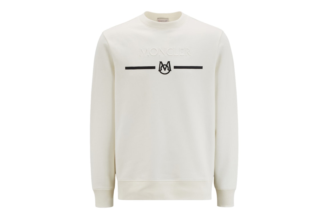 Pre-owned Moncler Logo Matte Monogram Accents Crewneck Sweatshirt Off White