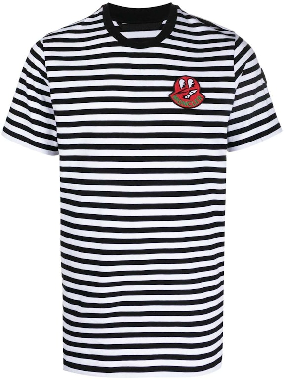 Pre-owned Moncler Logo Patch Striped T-shirt Black/white