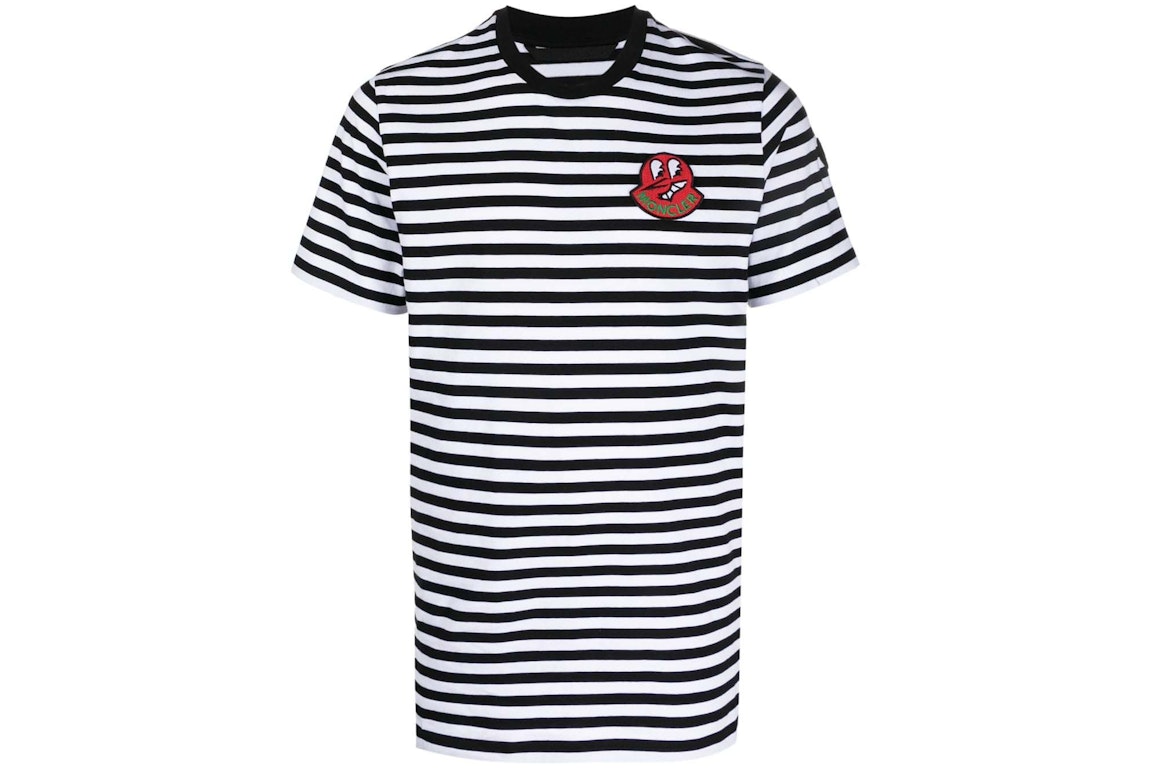 Pre-owned Moncler Logo Patch Striped T-shirt Black/white