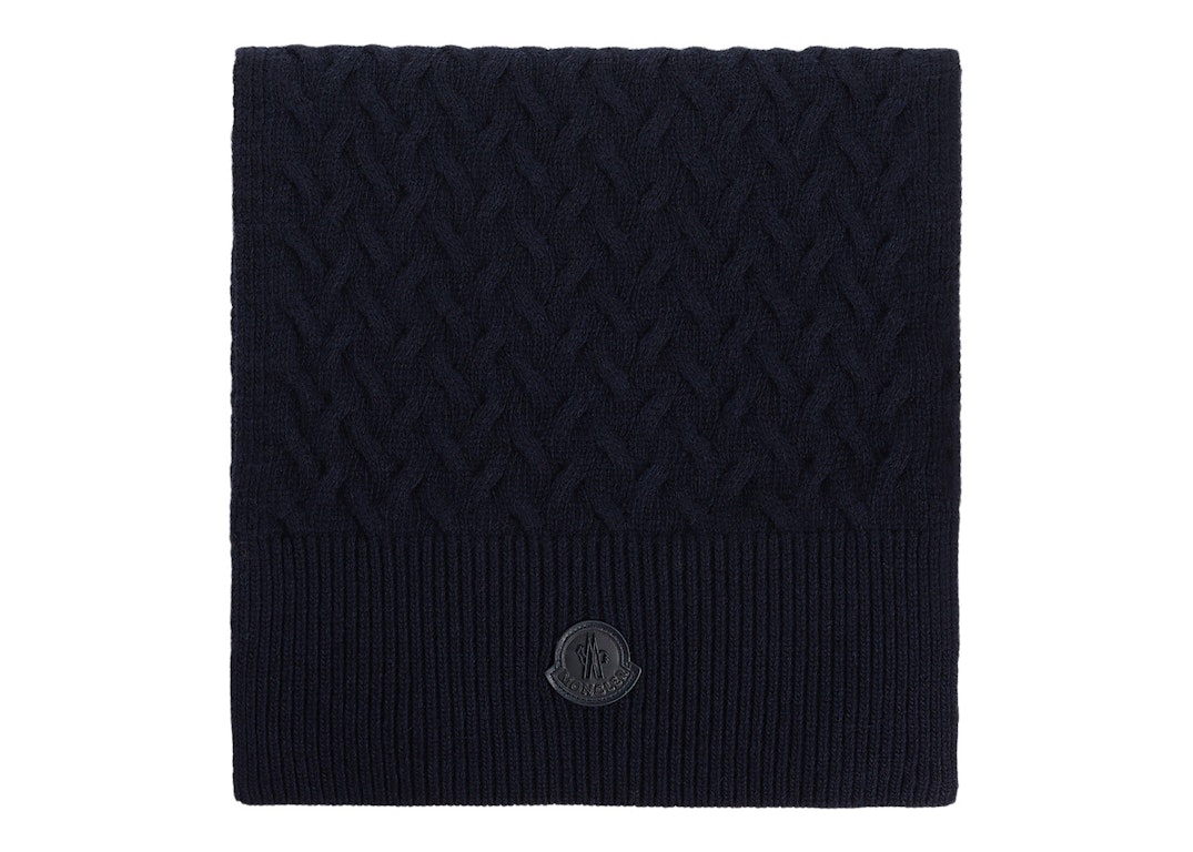 Pre-owned Moncler Logo Patch Wool Scarf Black