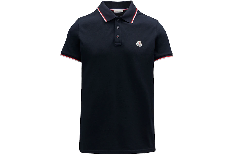 Moncler Logo Polo Shirt Navy blue/Red/White