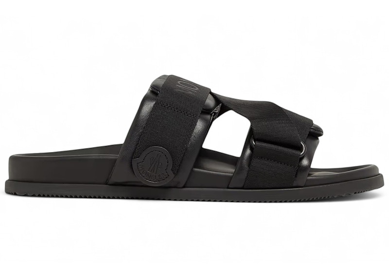 Pre-owned Moncler Men's Mon Summer Nappa Leather Slides Sneakers In Black