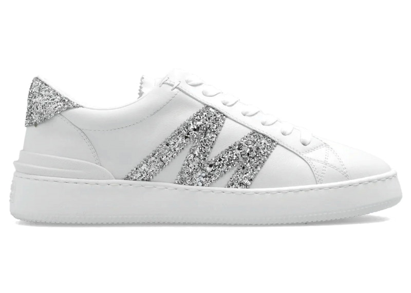 Pre-owned Moncler Men's  Monaco Low Top Glitter Sneakers In White/silver In Multi
