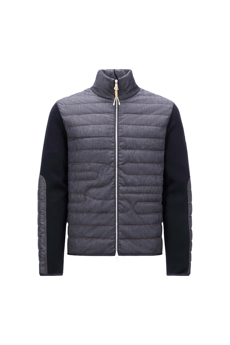 Pre-owned Moncler Men's  Padded Snakequilted Denim Cardigan In Navy Blue