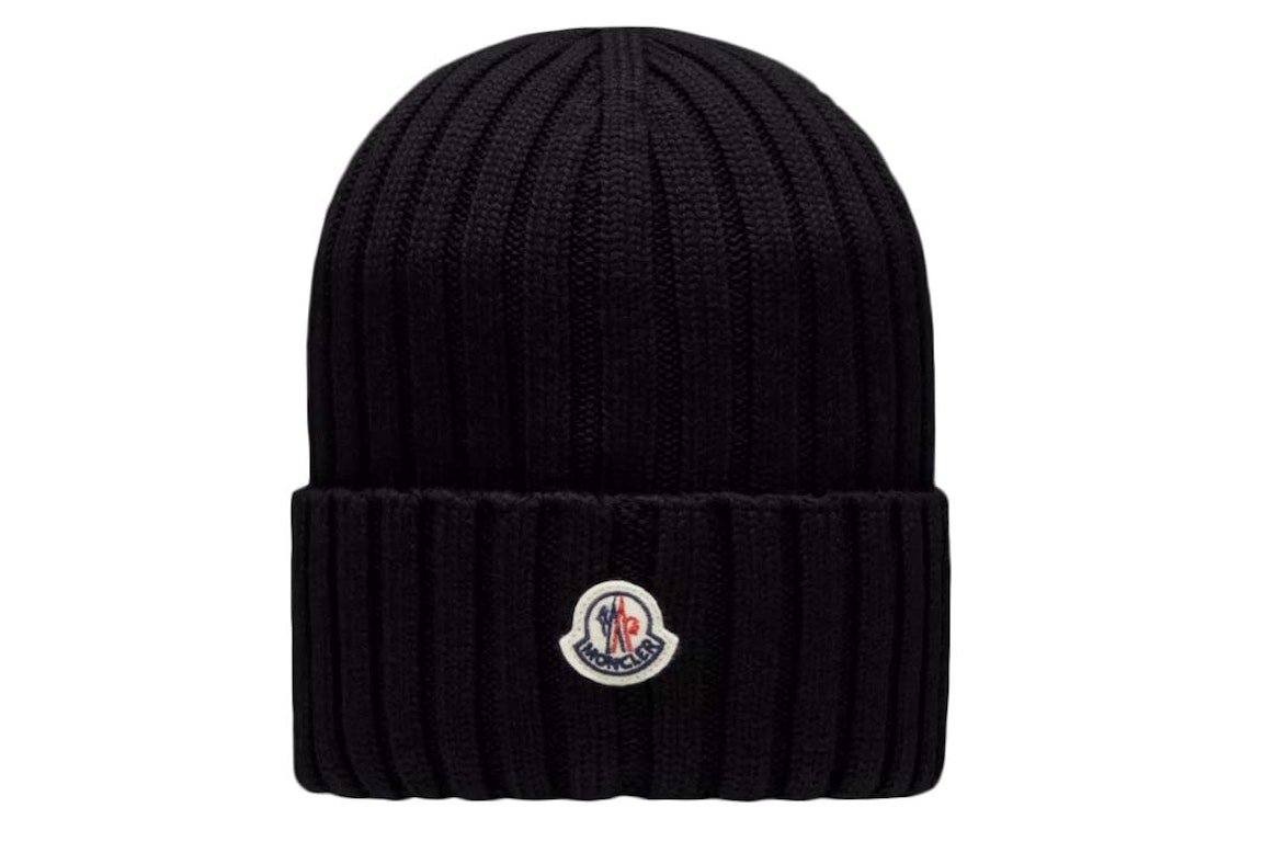 Pre-owned Moncler Ribbed Knit Beanie Black