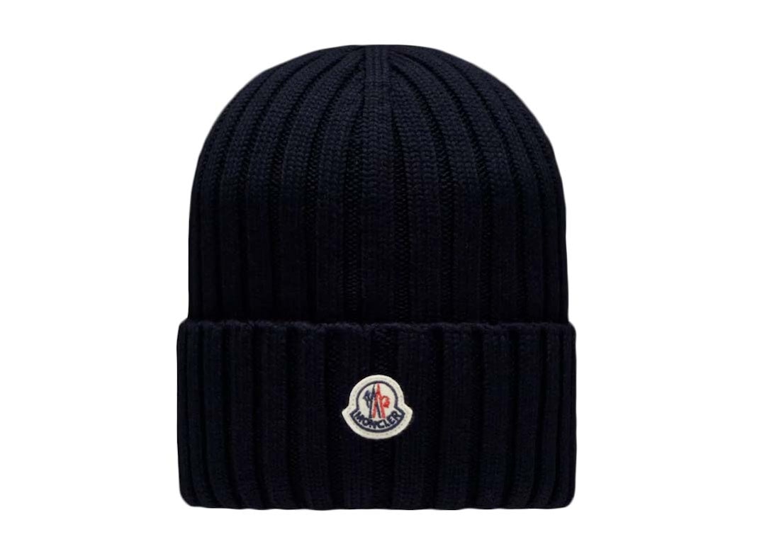 Pre-owned Moncler Ribbed Knit Beanie Navy