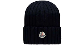 Moncler Ribbed Knit Beanie Navy