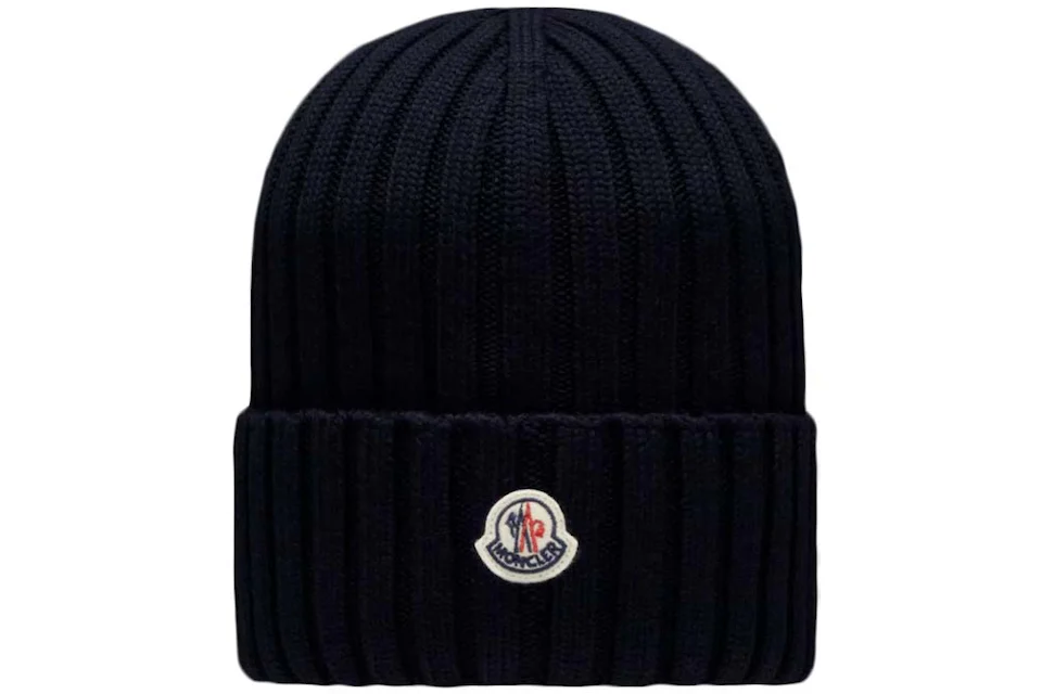 Moncler Ribbed Knit Beanie Navy