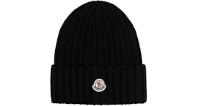 Moncler Ribbed Knit Wool Beanie Black