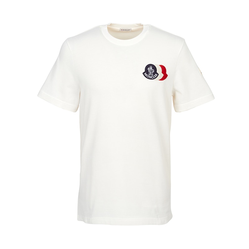 MONCLER ホワイト フレアーTシャツ　M White Flocked Logo Cotton T-Shirt - Polos & T-shirts for Men