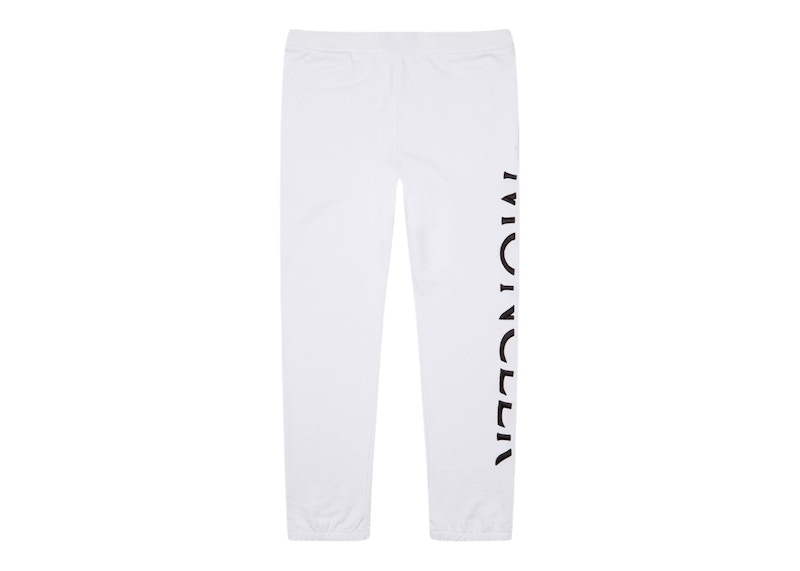 Pre-owned Moncler Men's Split Embroidered Logo Sweatpants In White
