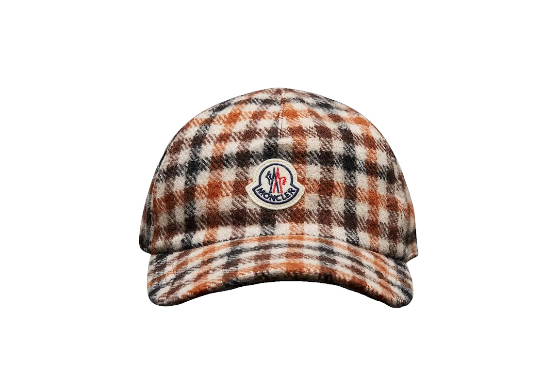 Pre-owned Moncler Women's Houndstooth Wool Hat Brown