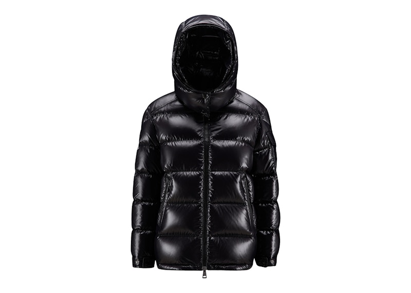 Shiny black moncler coat on sale womens