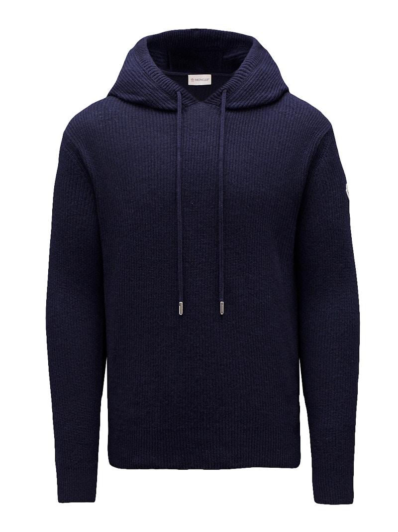 Moncler Wool and Cashmere Knit Hoodie Ink Blue Men's - SS22 - US