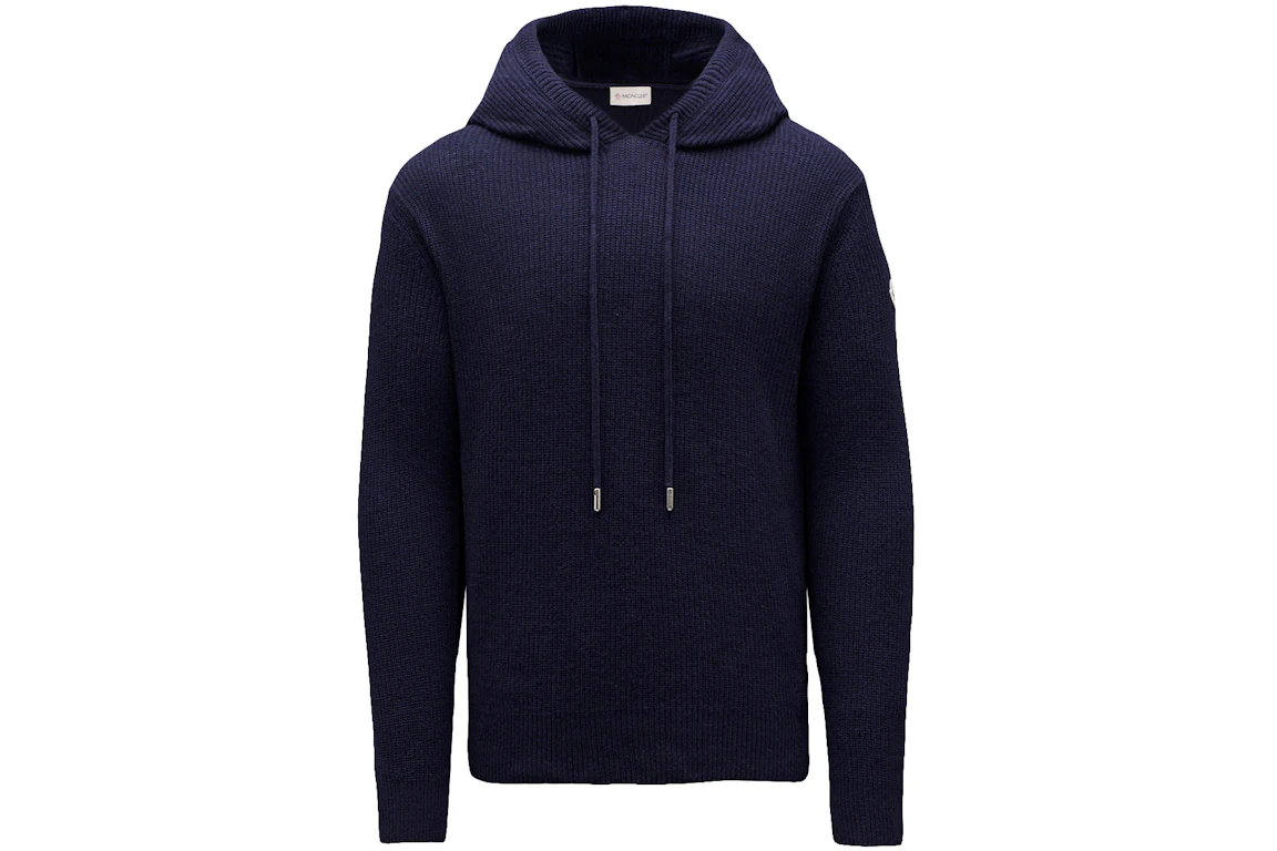 Moncler Wool and Cashmere Knit Hoodie Ink Blue