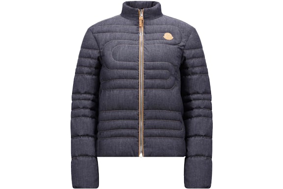 Moncler Xiaoqing Snake-Quilted Denim Short Down Jacket Denim Blue