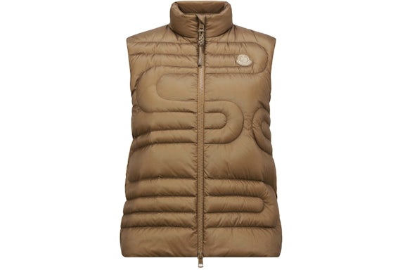 Moncler Xihu Snake-Quilted Down Vest Light Brown