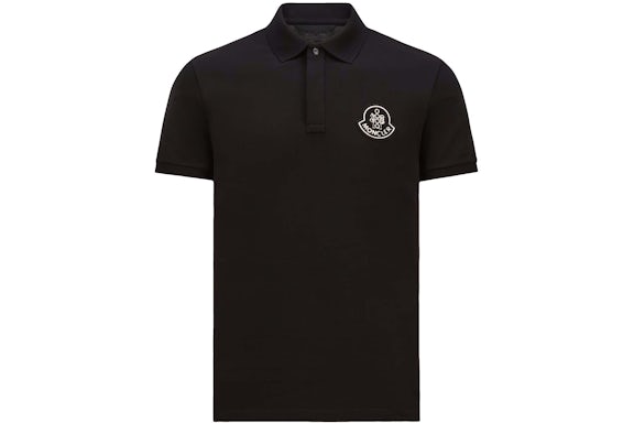 Moncler Year of the Snake Patch Cotton Piquet Polo Shirt Black