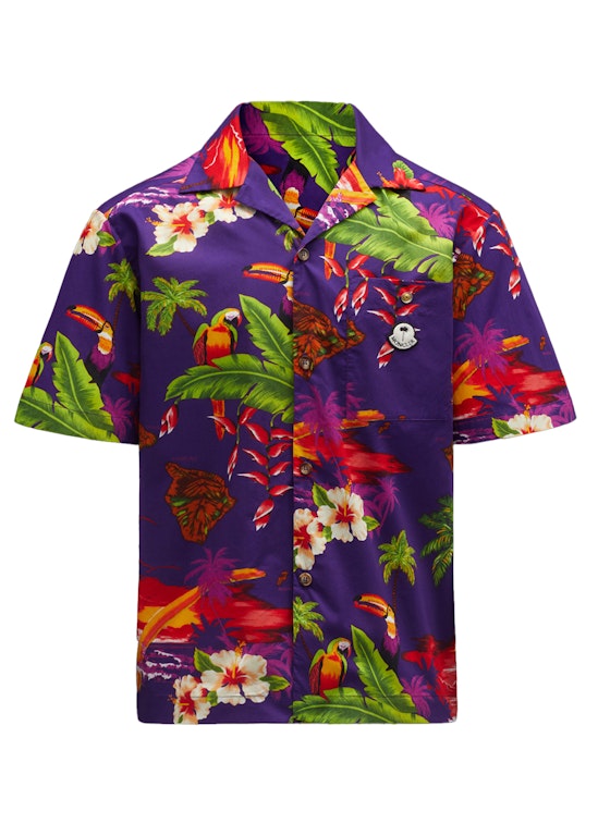 Pre-owned Moncler X Palm Angels Hawaiian Print Short Sleeve Shirt Purple Multi Print