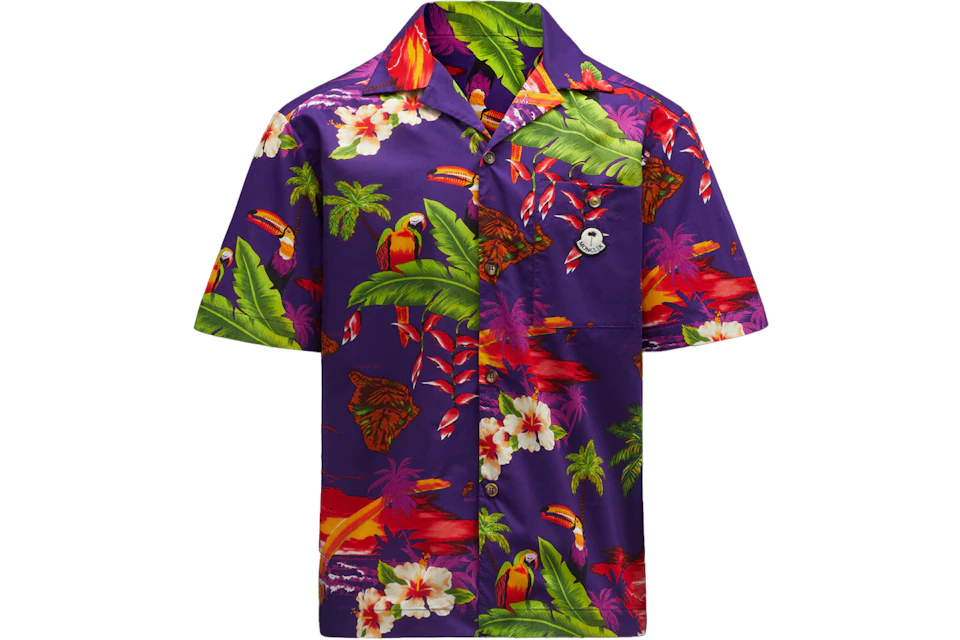 Moncler x Palm Angels Hawaiian Print Short Sleeve Shirt Purple Multi Print