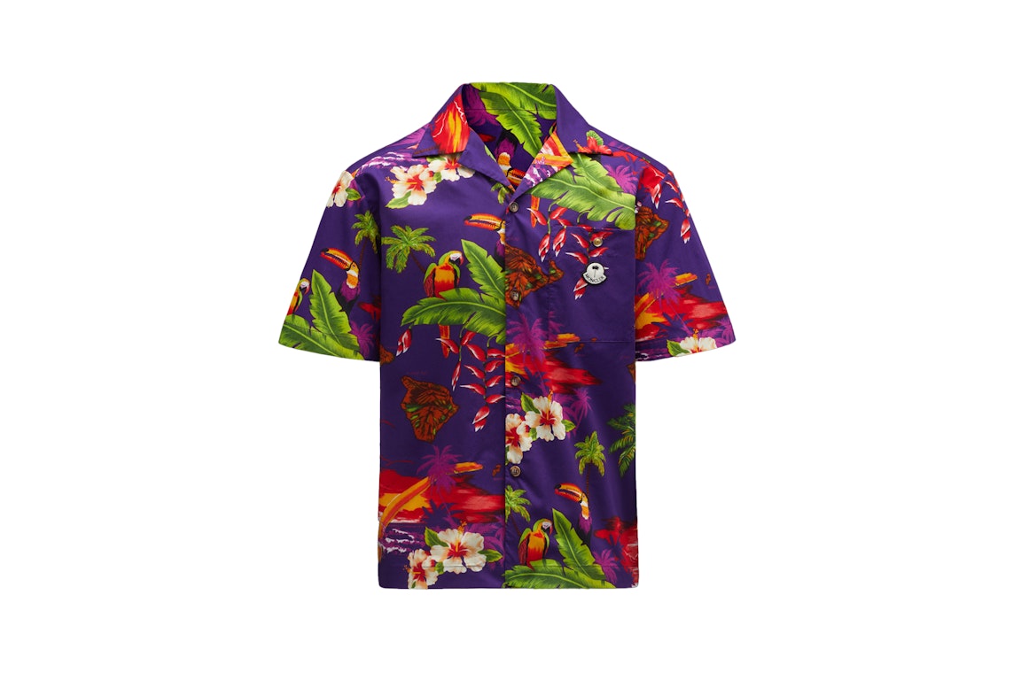 Pre-owned Moncler X Palm Angels Hawaiian Print Short Sleeve Shirt Purple Multi Print