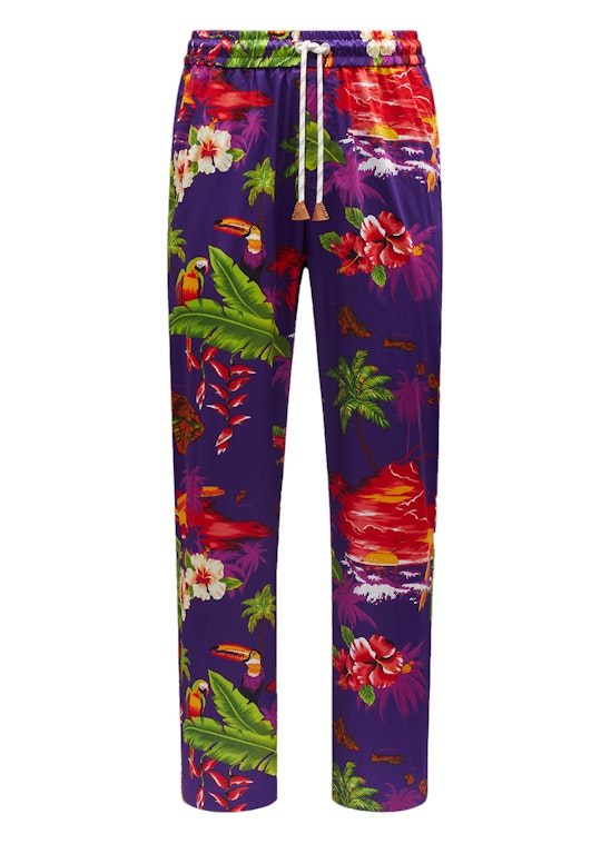 Pre-owned Moncler X Palm Angels Hawaiian Print Trousers Purple Multi Print