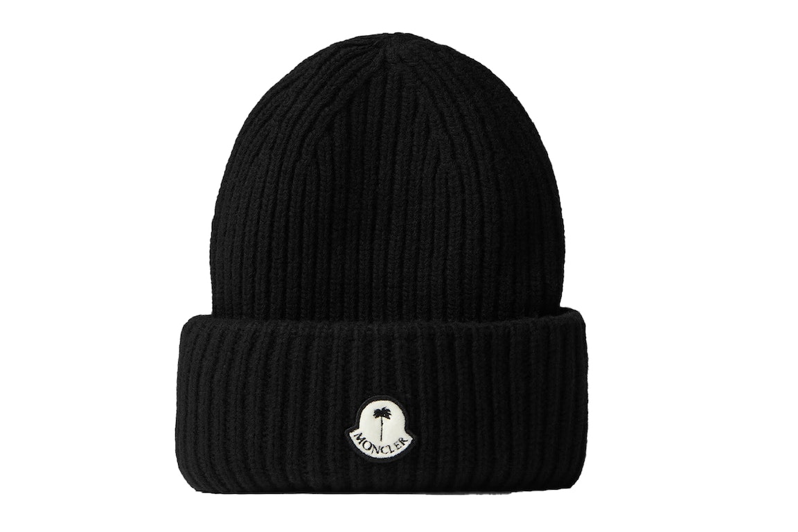 Pre-owned Moncler X Palm Angels Patched Ribbed Beanie Fw21 Black White