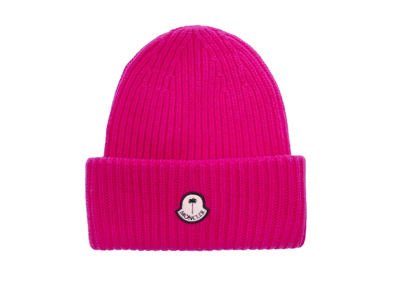 Moncler x Palm Angels Patched Ribbed Beanie Fucshia