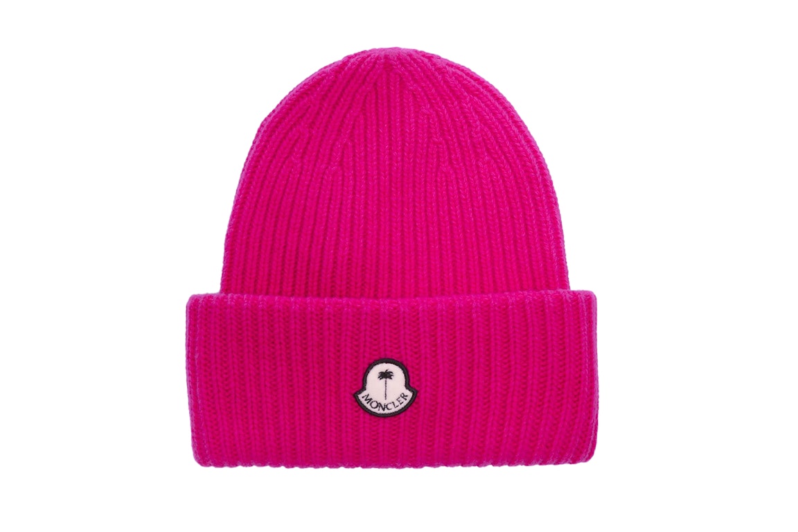 Pre-owned Moncler X Palm Angels Patched Ribbed Beanie Fucshia