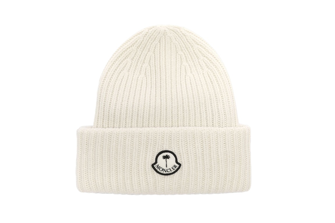 Pre-owned Moncler X Palm Angels Patched Ribbed Beanie Fw21 White