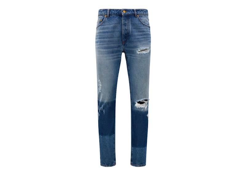 Moncler x Palm Angels Vintage-Effect Jeans Ocean Blue Men's - FW22