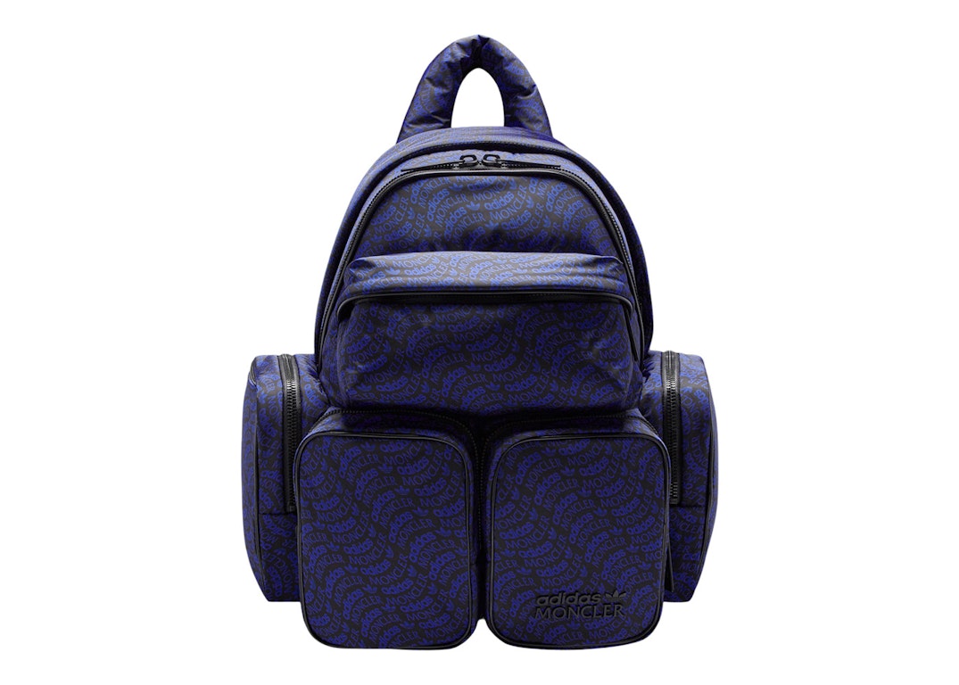 Pre-owned Moncler X Adidas Originals Logo Print Backpack Black & Blue