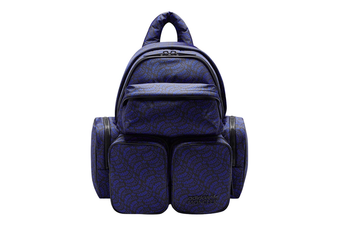 Pre-owned Moncler X Adidas Originals Logo Print Backpack Black & Blue