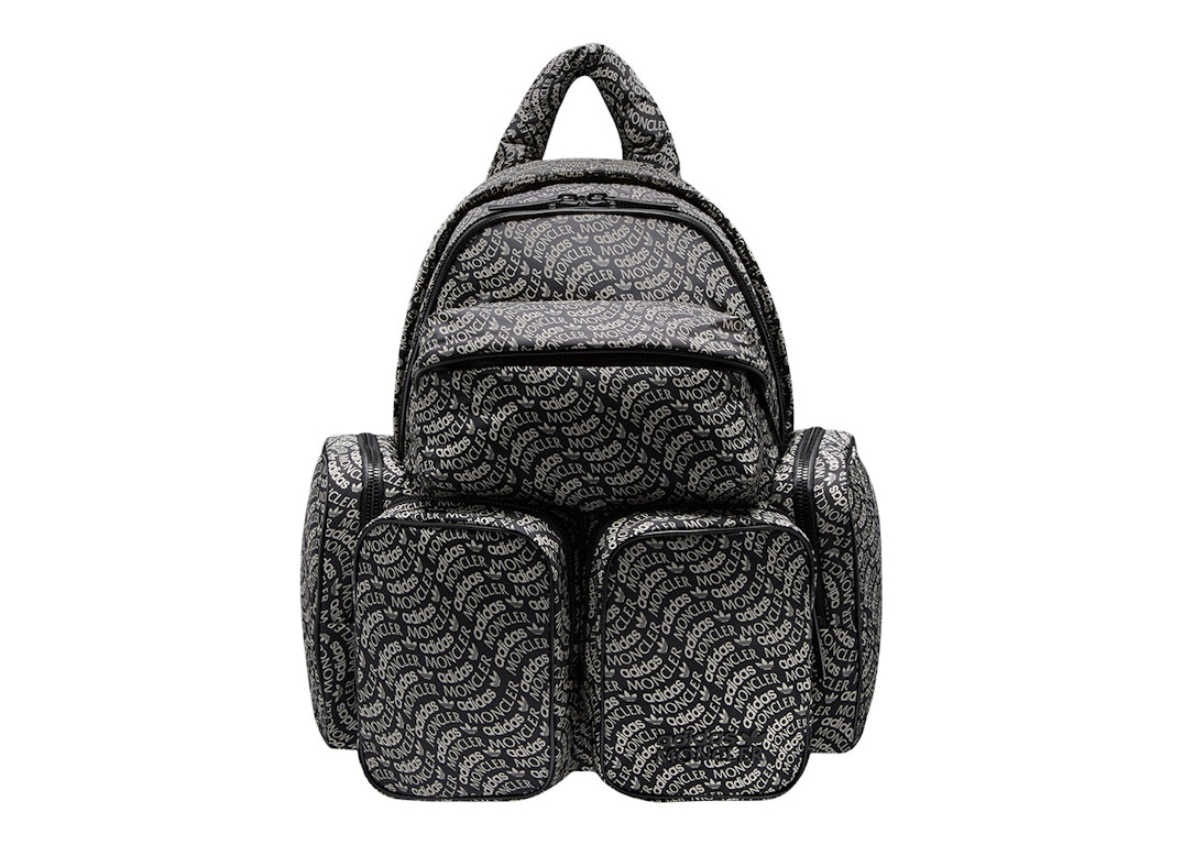 Pre-owned Moncler X Adidas Originals Logo Print Backpack Black & White