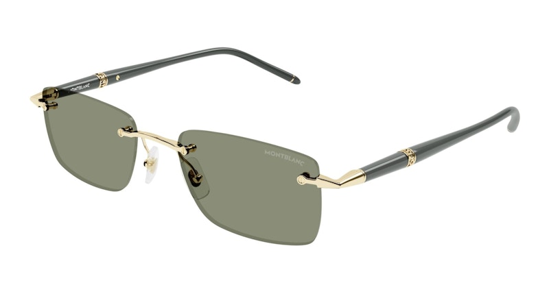 MONT BLANC Pre-owned Men's Rectangular Sunglasses In Gold/green (mb0344s/005)