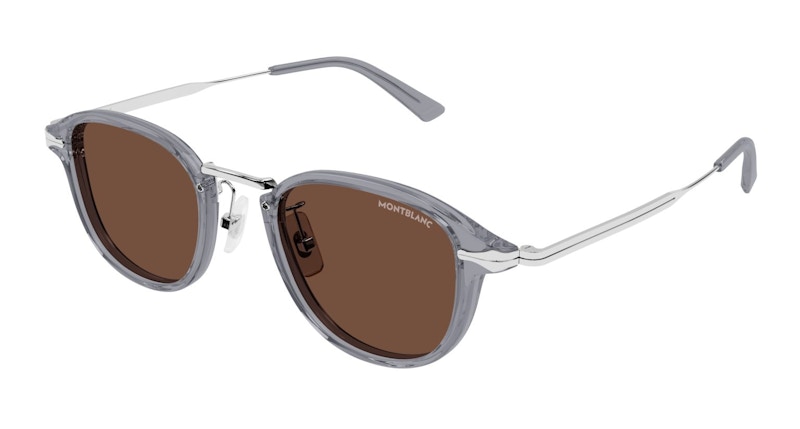 MONT BLANC Pre-owned Men's Square Sunglasses In Grey Silver/brown (mb0336s/004)