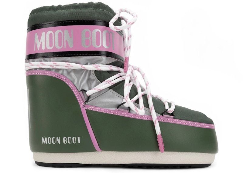 Moon Boot Icon Low Space Racing Forest Green/Silver/Pink (Women's