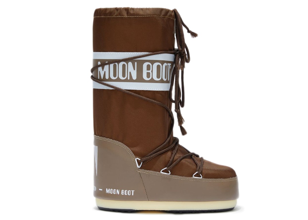 Pre-owned Moon Boot Icon Nylon Boot Brown In Brown/white