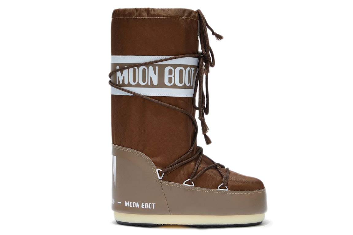Pre-owned Moon Boot Icon Nylon Boot Brown In Brown/white