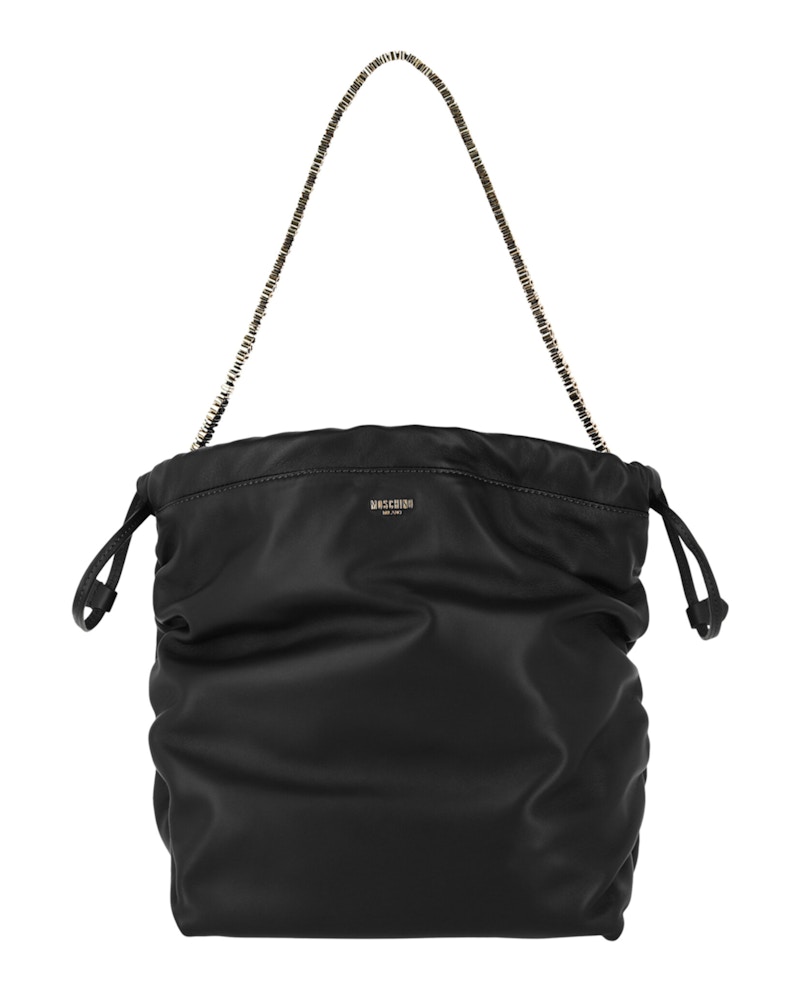 Moschino Drastring Lettering Chain Shoulder Bag Black