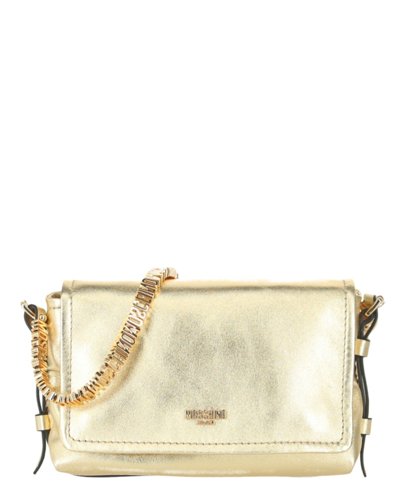 Moschino Logo-Lettering Metallic Crossbody Bag Gold