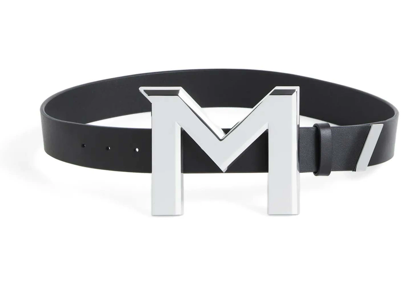 Mugler H&M M-Buckle Leather Belt Black in Leather with Silver-tone - US