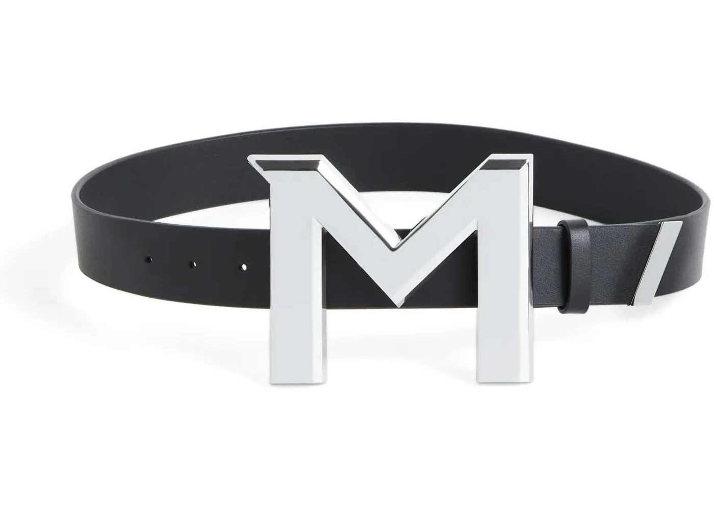 Mugler H&M M-Buckle Leather Belt Black in Leather with Silver-tone